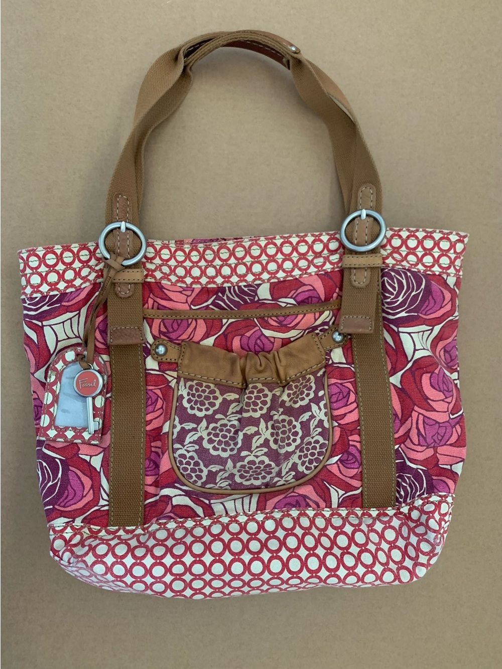 Fossil Rose pattern canvas tote